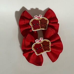 Red Hair Bows with Cute Toast Design